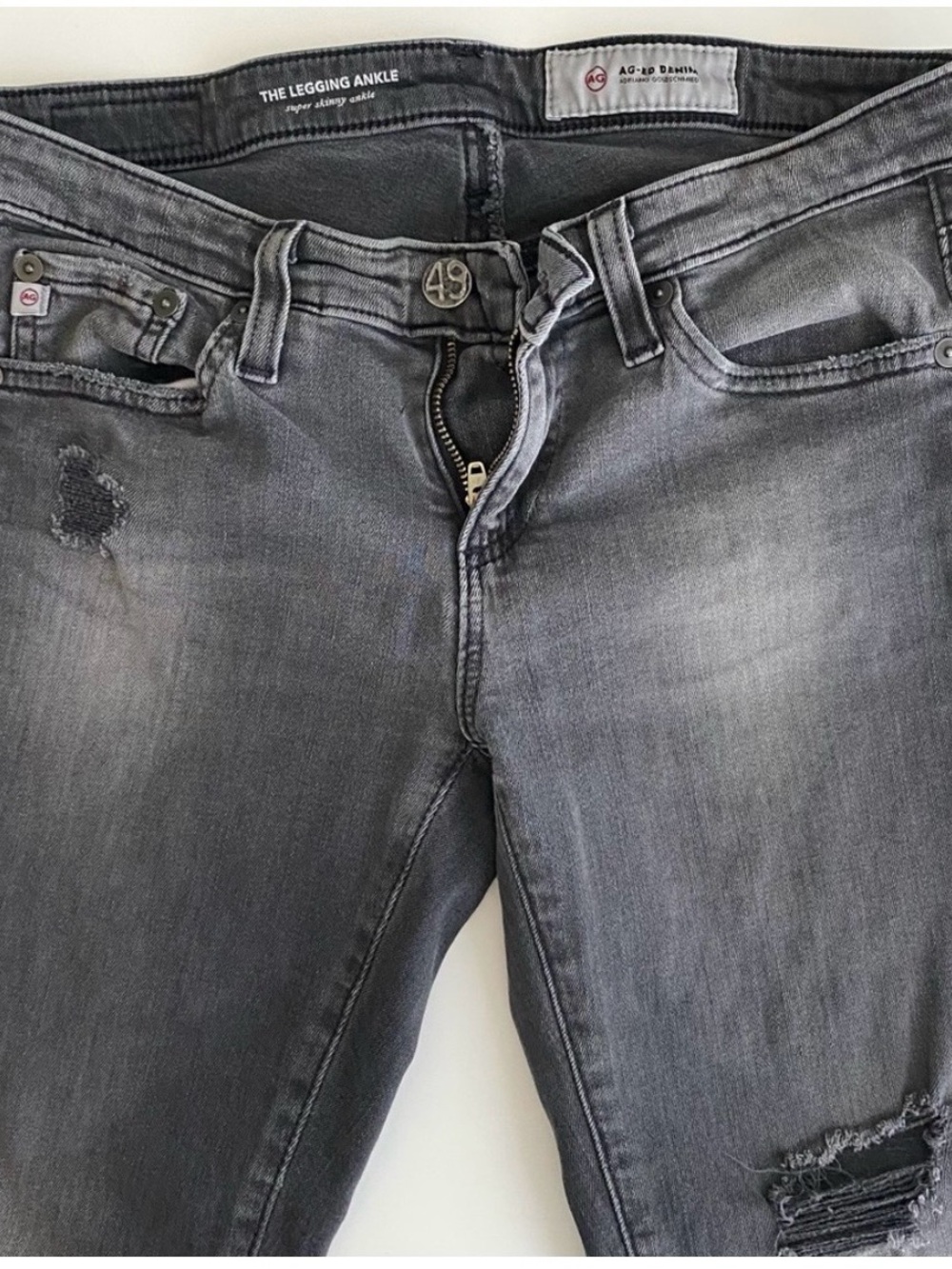 Ag Adriano Goldschmied The Legging Ankle Distressed Grey Jeans